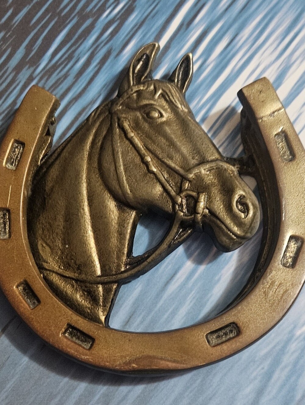 Vintage Equestrian Horseshoe Brass Door Knocker/Hammer 5 X 5.5